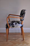 French 1940s Bridge Chair, sourced from France, stripped and re-upholstered. They have been finished in Robert Le Heros fabric.