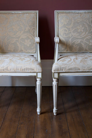 Pair Danish Armchairs with Distressed Paint Finish