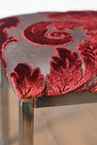 Small metal stool. Covered in a sumptuous velvet linen damask.
