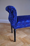 Damask Love Seat. A gorgeous traditionally upholstered double end scroll bench covered in a stunning blue damask.