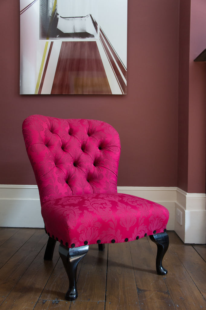 Traditional Cerise Damask Bedroom Chair