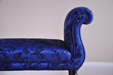 Damask Love Seat. A gorgeous traditionally upholstered double end scroll bench covered in a stunning blue damask.